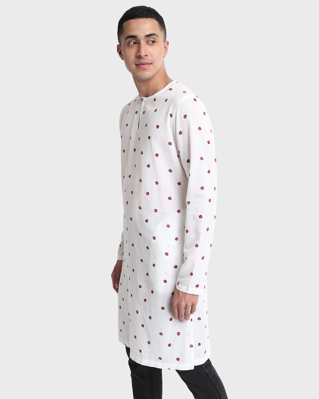 Shop Men's White All Over Matka Printed Relaxed Fit Long Kurta-Back