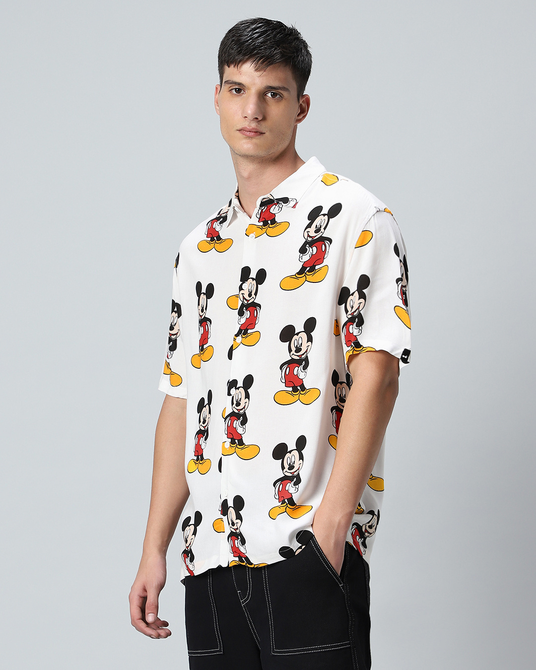 Shop Men's White All Over Mickey Printed Oversized Shirt-Back