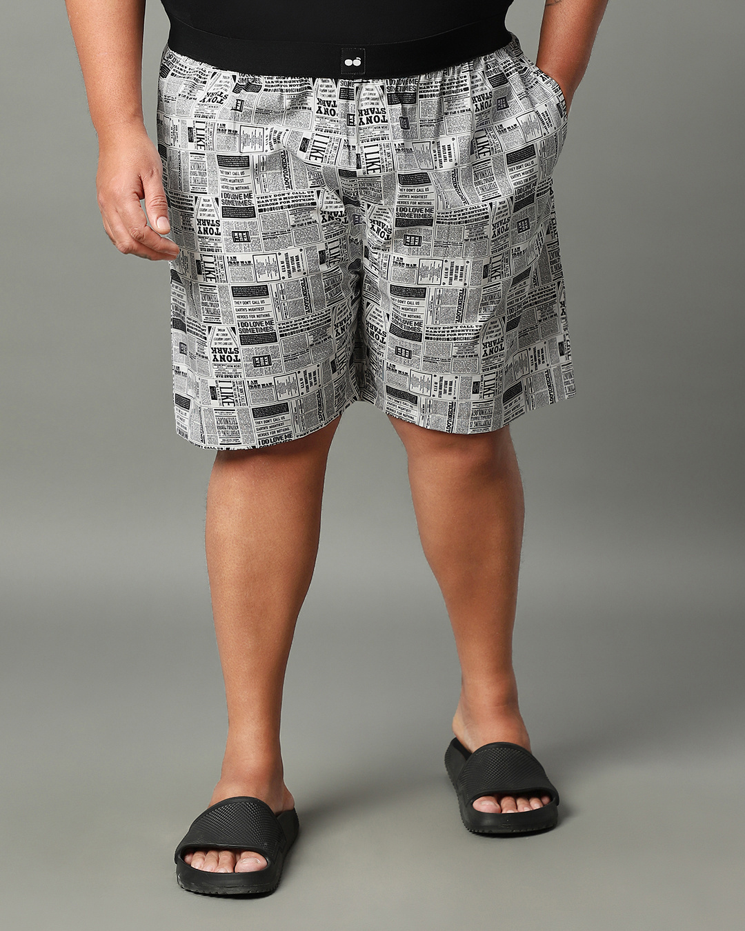 Shop Men's White All Over Newspaper Printed Plus Size Boxers-Back