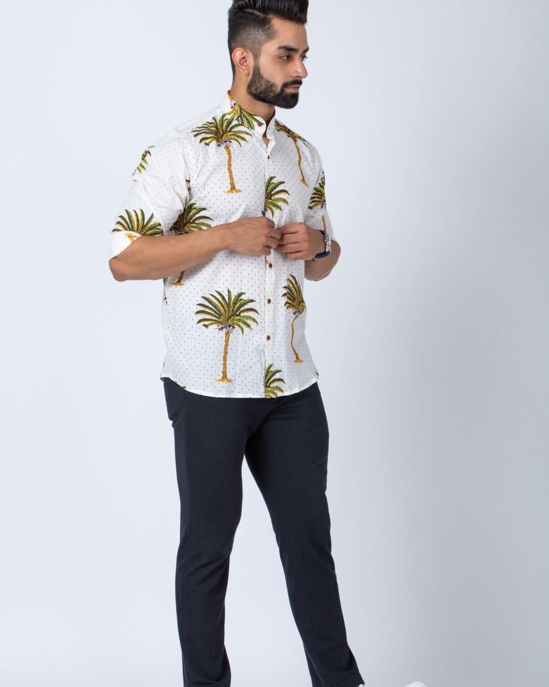 Shop Men's White All Over Pine Tree Printed Shirt-Back