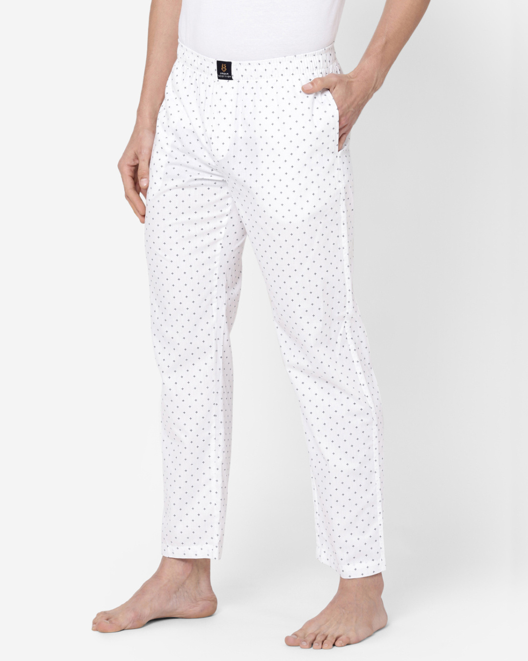 Shop Men's White All Over Printed Cotton Lounge Pants-Back