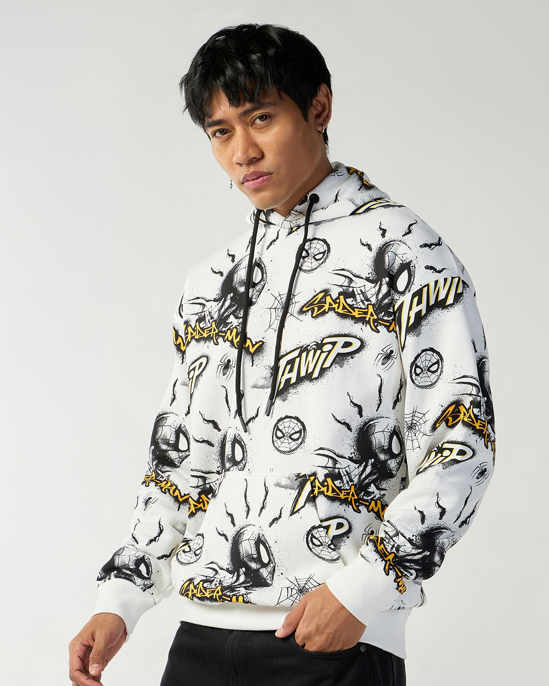 Shop Men's White All Over Printed Oversized Hoodies-Back