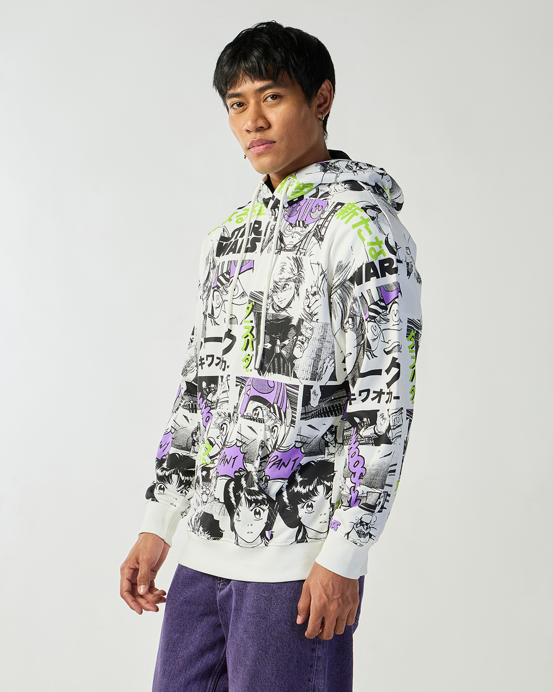 Shop Men's White All Over Printed Oversized Hoodies-Back