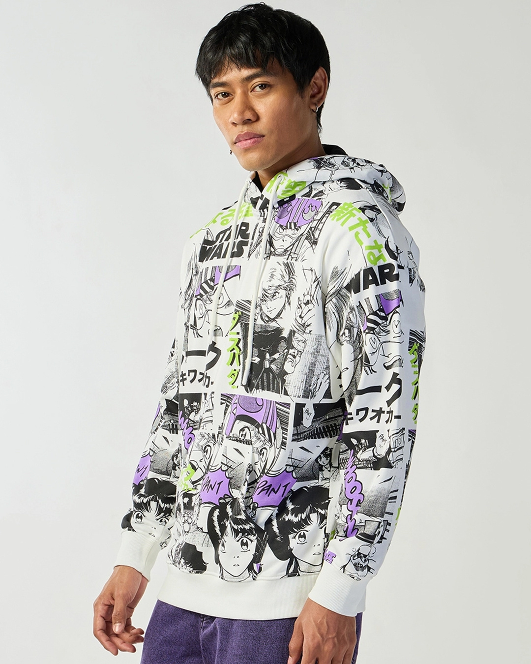 Shop Men's White All Over Printed Oversized Hoodies-Back