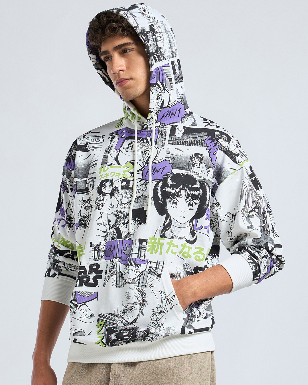 Shop Men's White All Over Printed Oversized Hoodies-Back