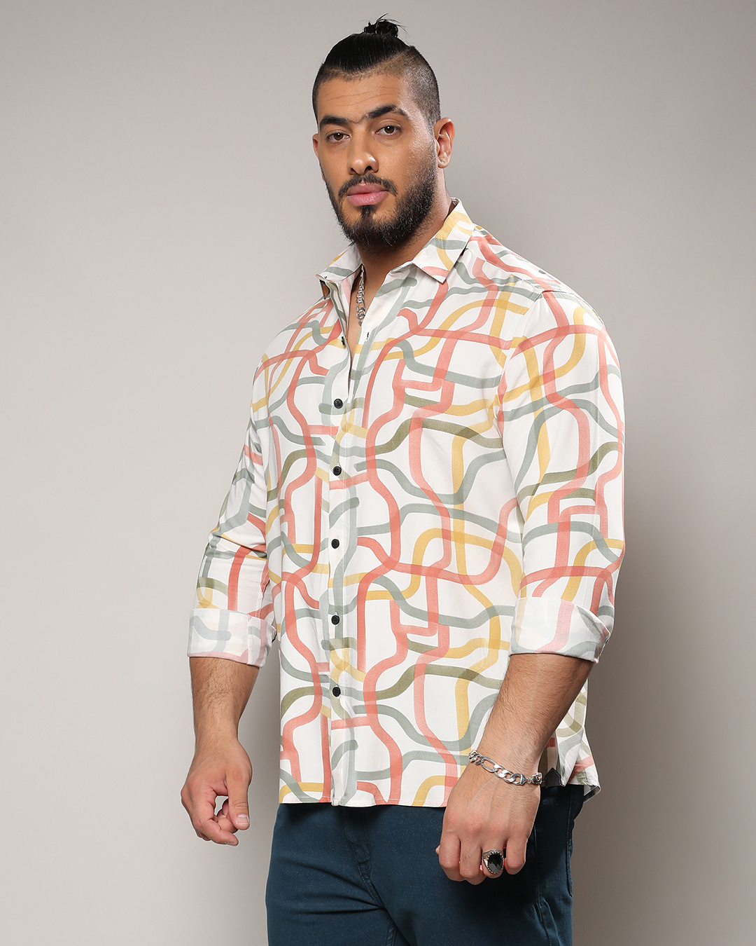 Shop Men's White All Over Printed Oversized Plus Size Shirt-Back