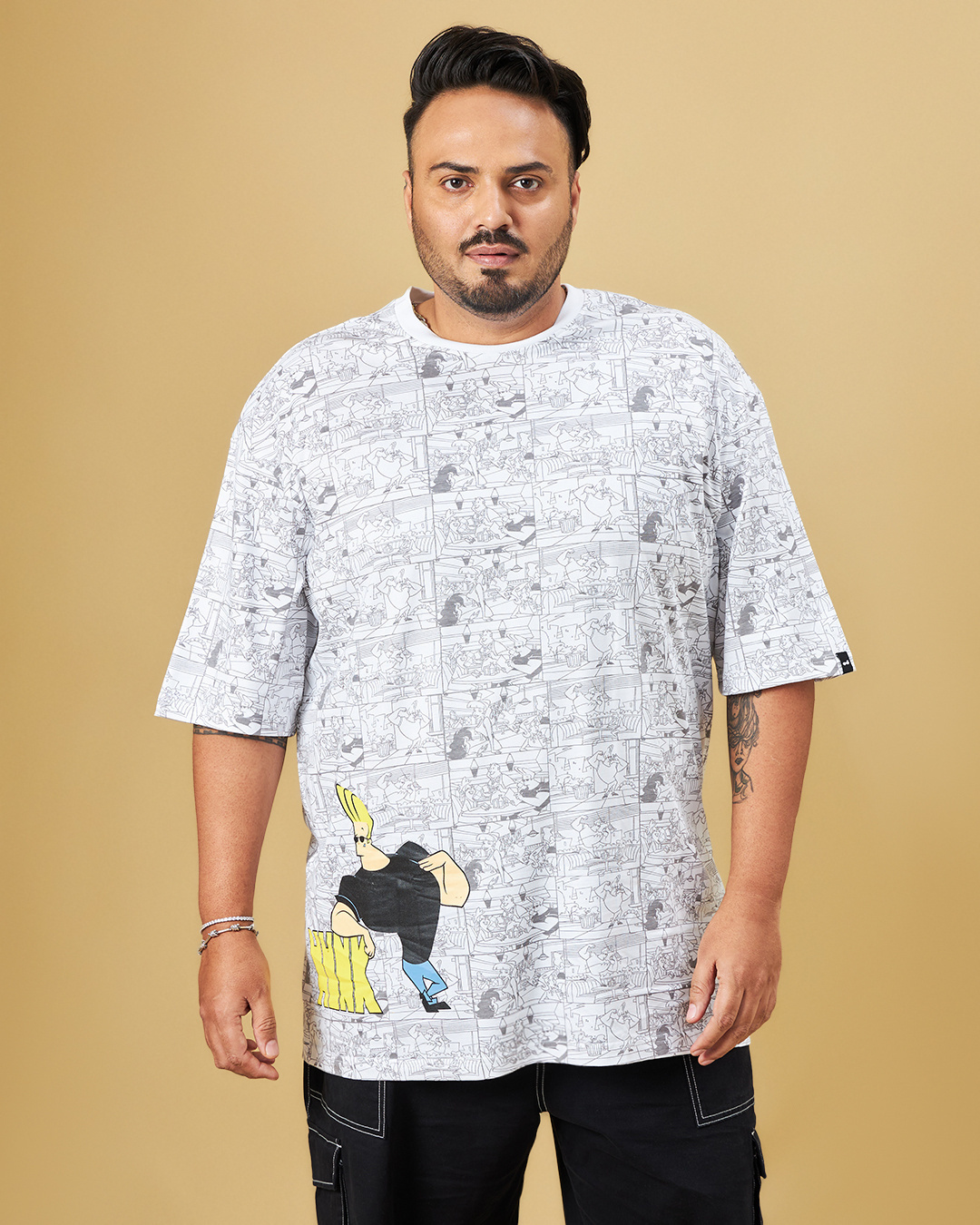 Shop Men's White All Over Printed Oversized Plus Size T-shirt-Back