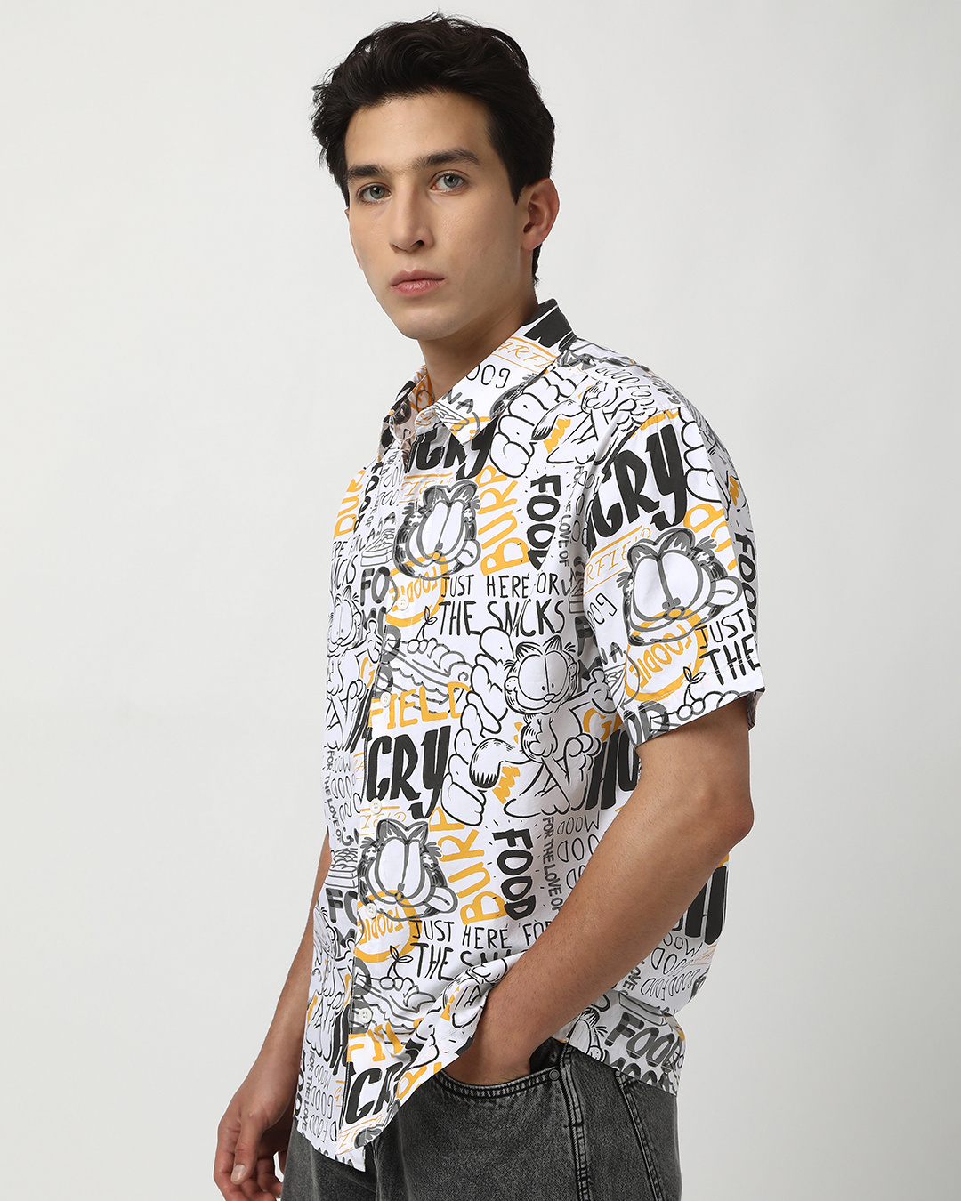 Shop Men's White Garfield All Over Printed Oversized Shirt-Back
