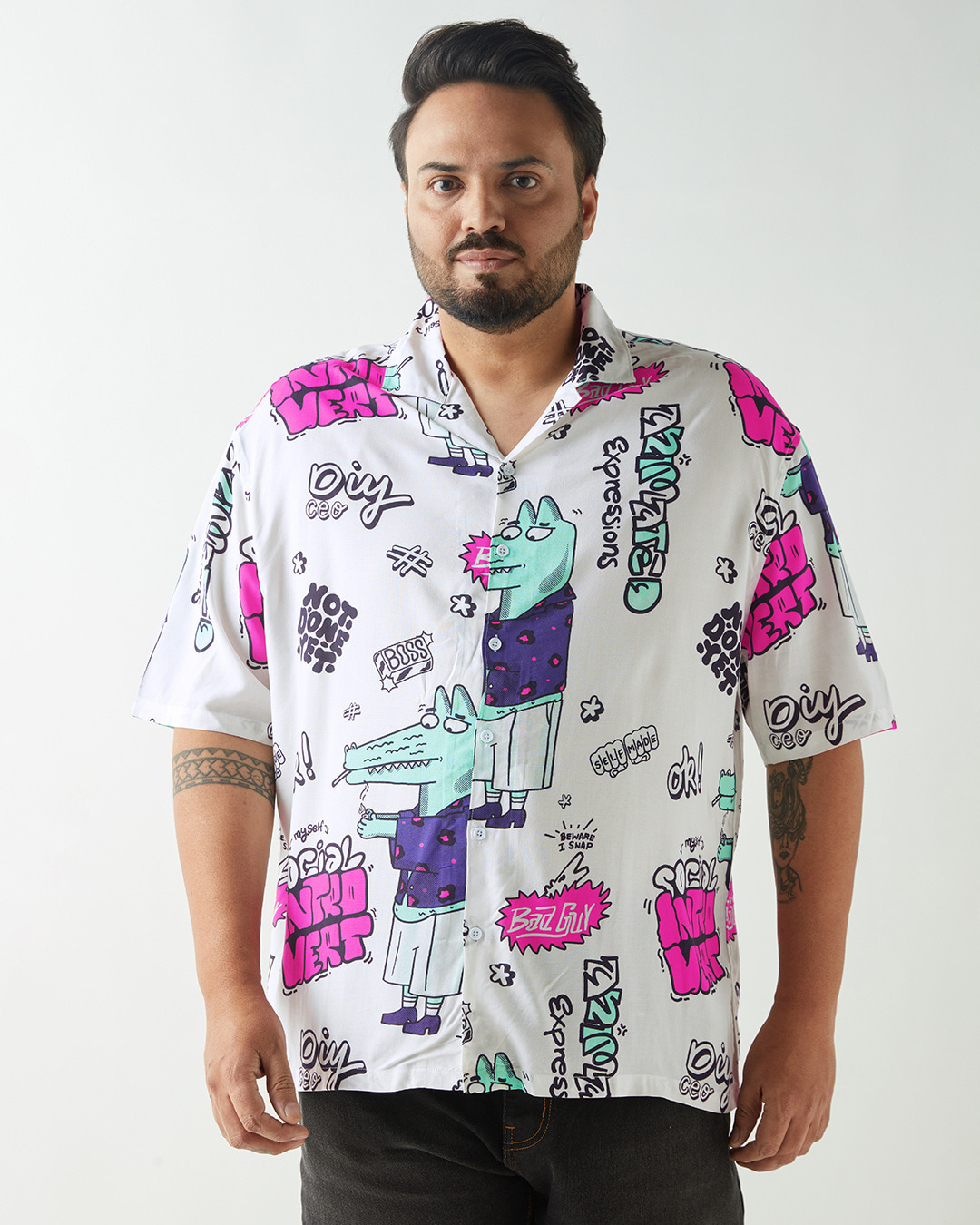 Shop Men's White All Over Printed Plus Size Shirt-Back