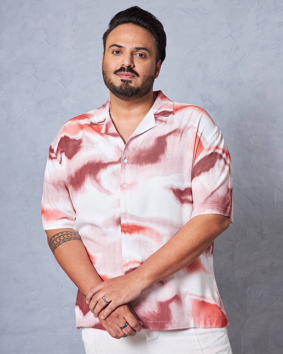 Shop Men's White & Red All Over Printed Oversized Plus Size Shirt-Back