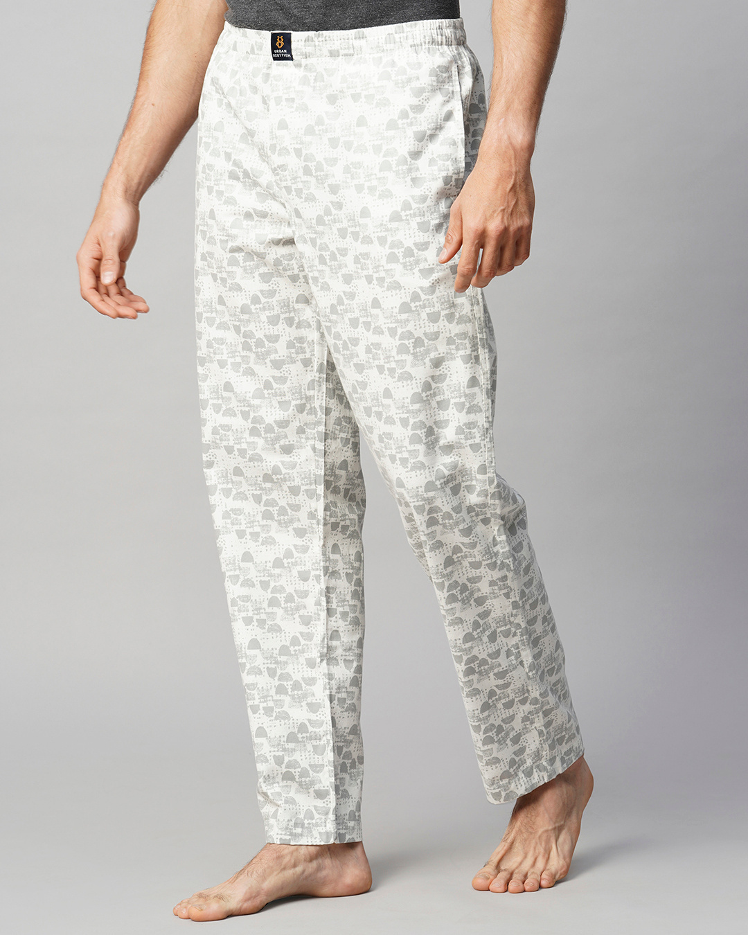 Shop Men's White & Grey All Over Printed Pyjamas-Back