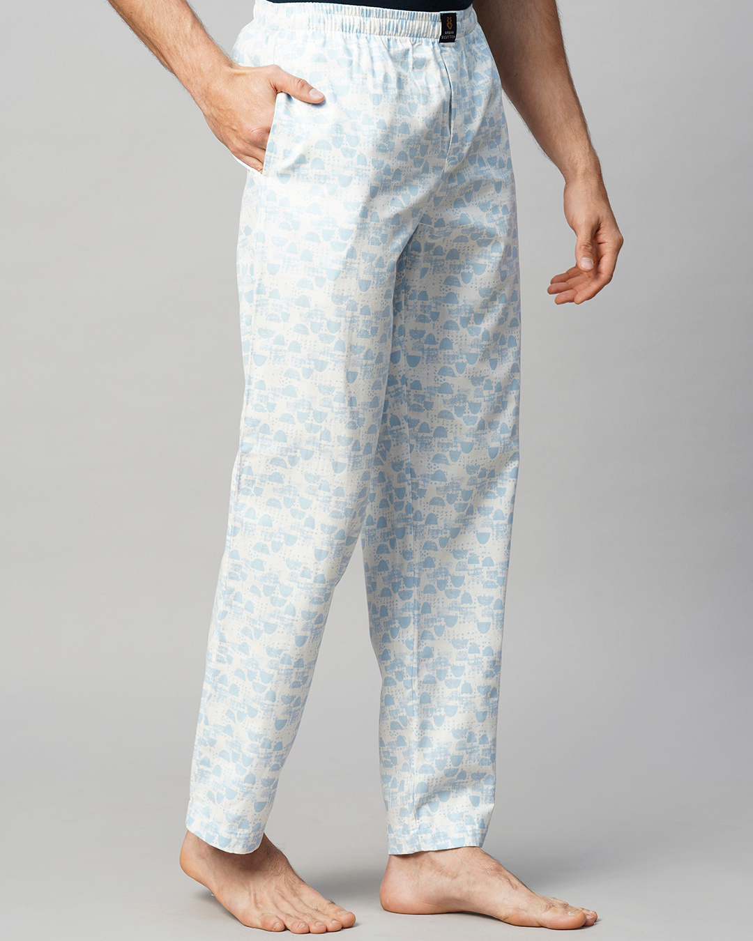 Shop Men's White & Blue All Over Printed Pyjamas-Back