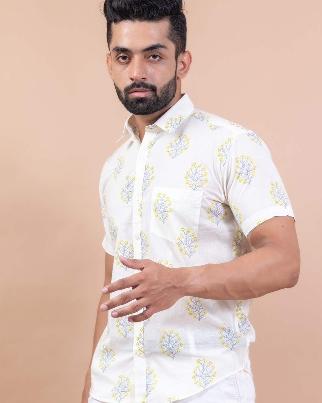 Shop Men's White All Over Printed Relaxed Fit Shirt-Back