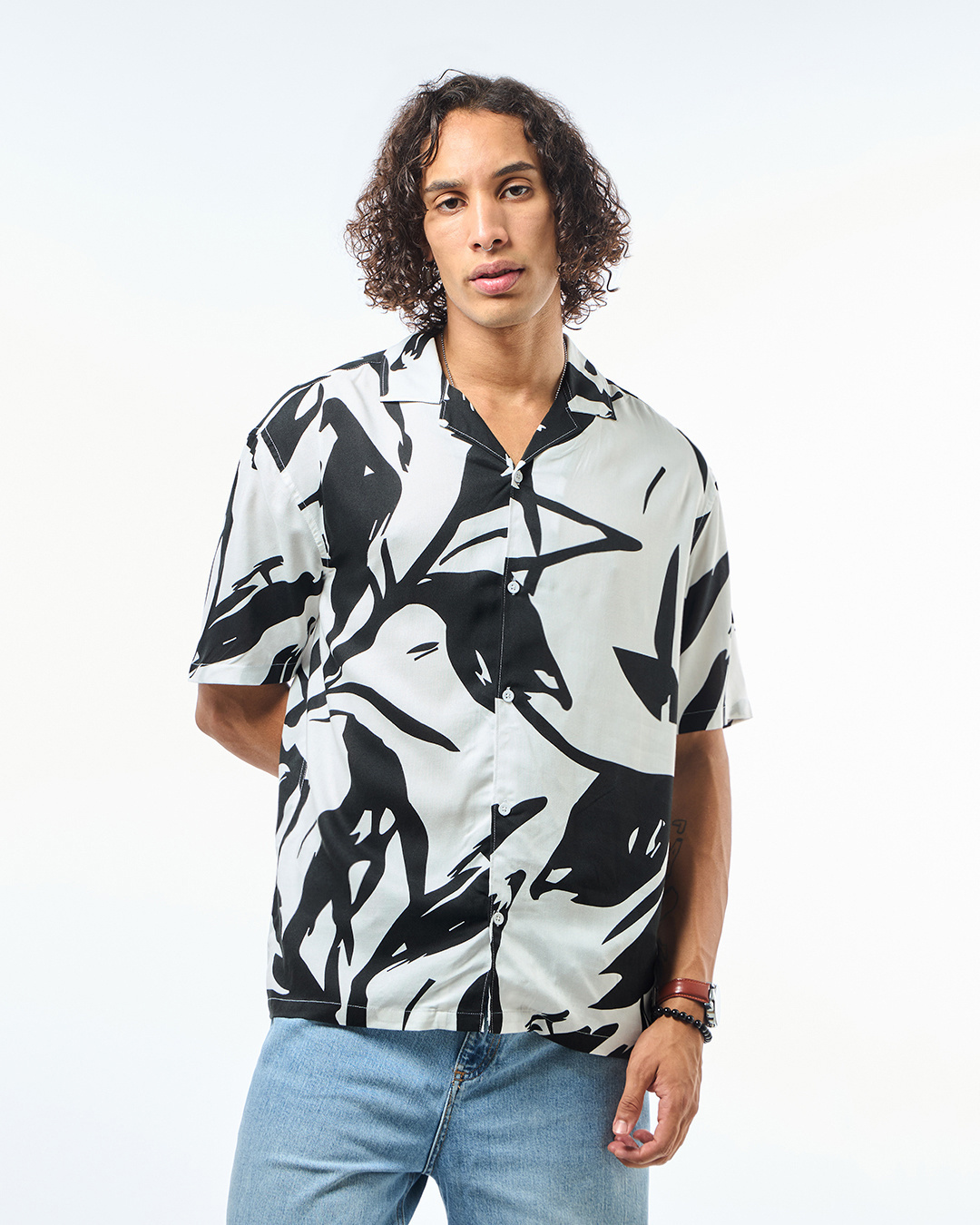 Shop Men's White & Black All Over Printed Oversized Shirt-Back