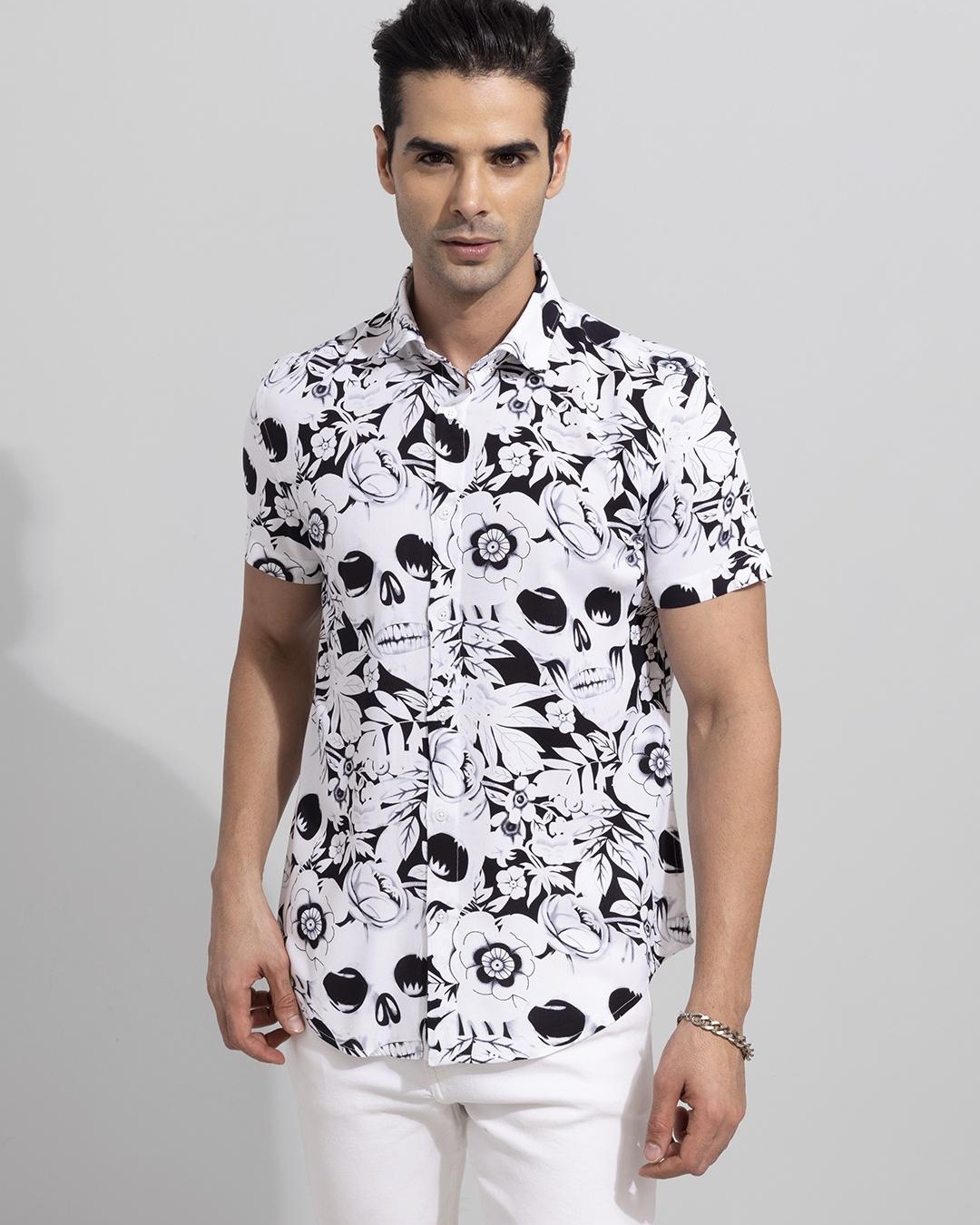 Buy Men's White All Over Printed Slim Fit Shirt Online at Bewakoof