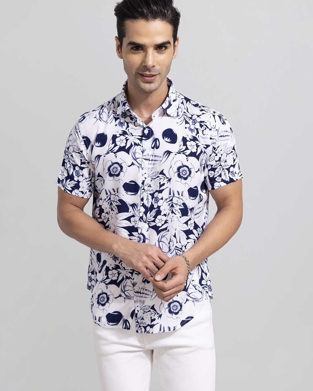 Buy Mens White All Over Printed Slim Fit Shirt For Men White Online At Bewakoof 0706