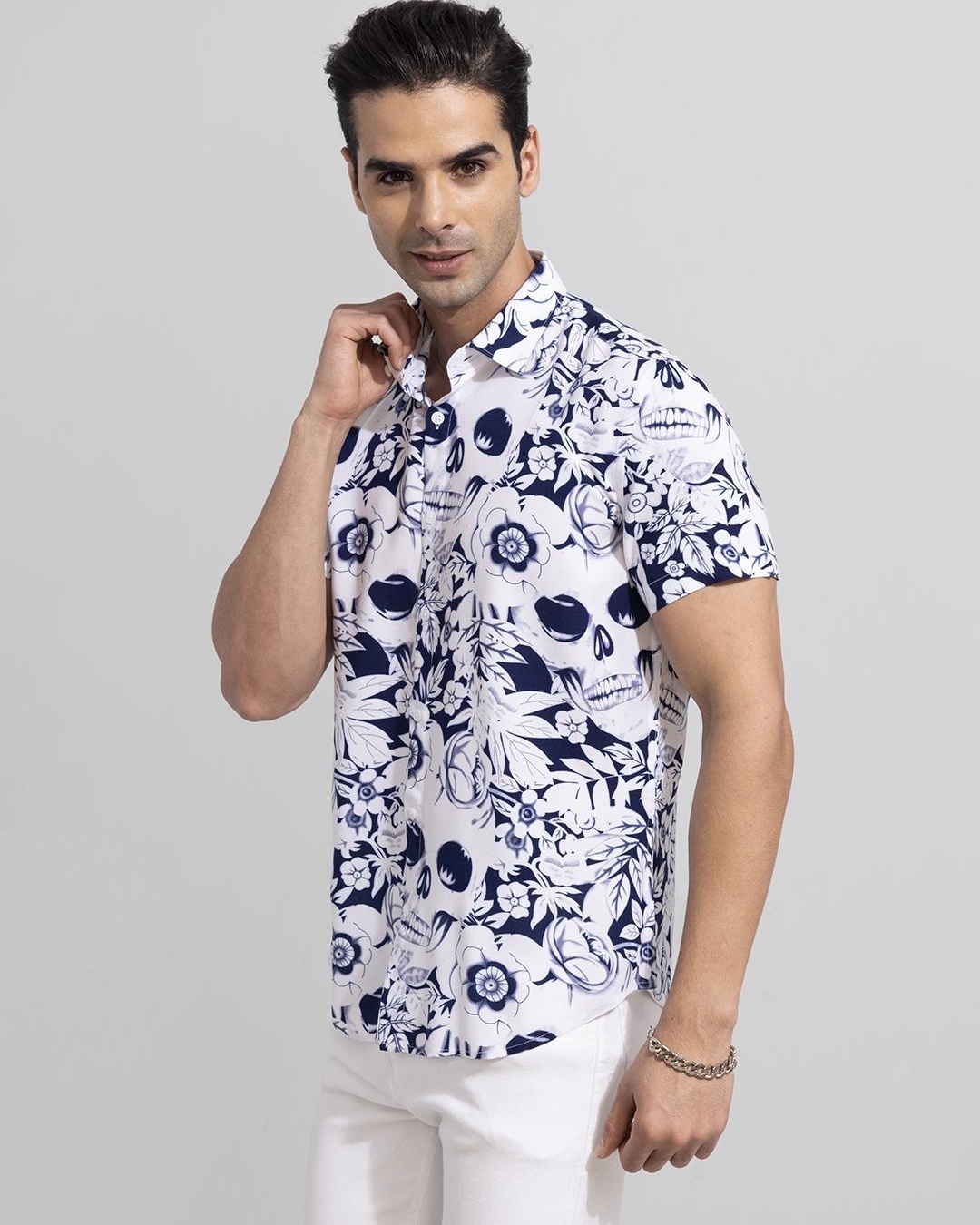 Shop Men's White All Over Printed Slim Fit Shirt-Back