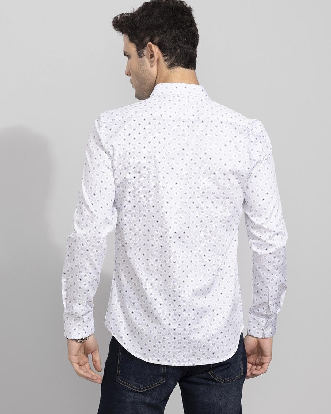 Shop Men's White All Over Printed Slim Fit Shirt-Back