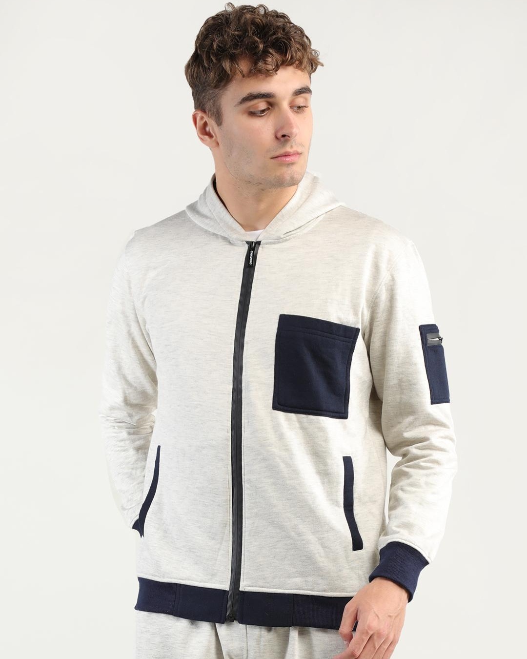 Buy Men S White Blue Color Block Hooded Jacket For Men White Online