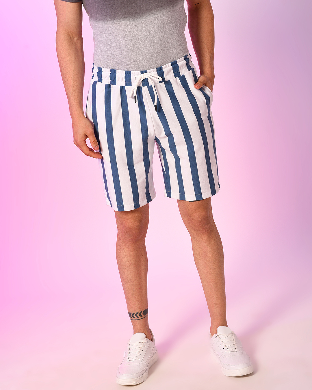 Buy Men's White and Blue Striped Drawstring Shorts Online at Bewakoof — free download