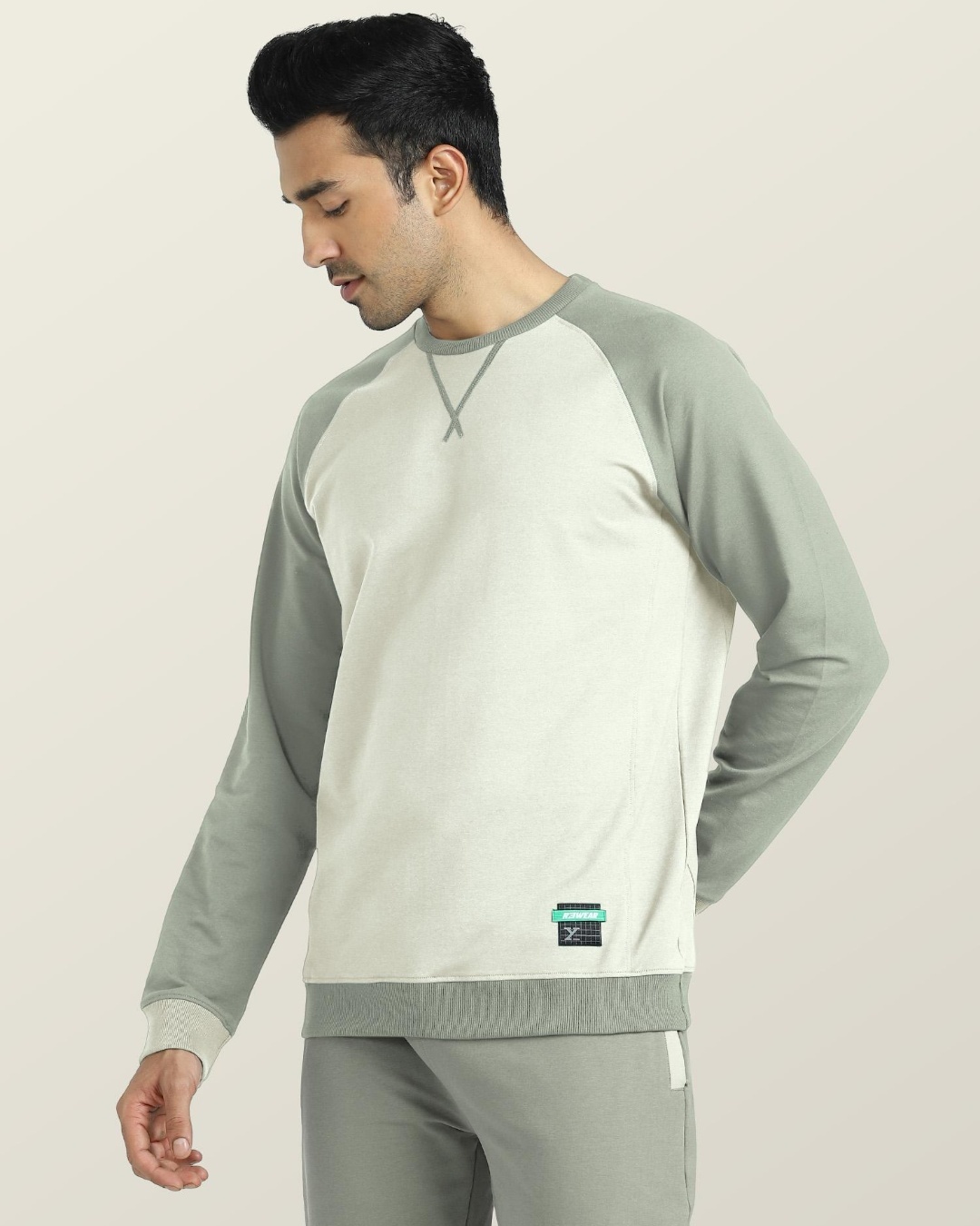 Shop Men's White & Green Color Block Sweatshirt-Back