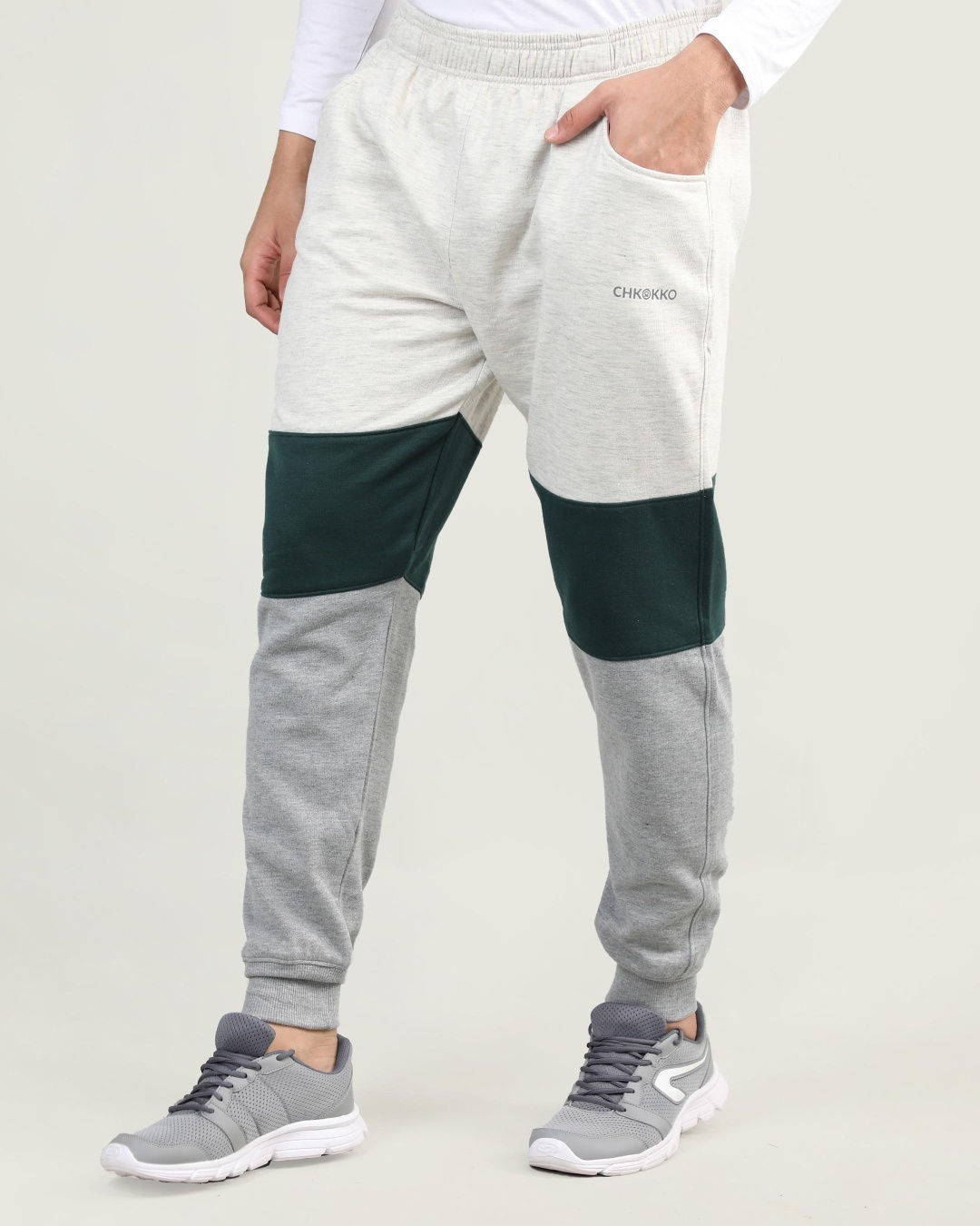 Buy Men's White & Green Color Block Track Pants Online at Bewakoof