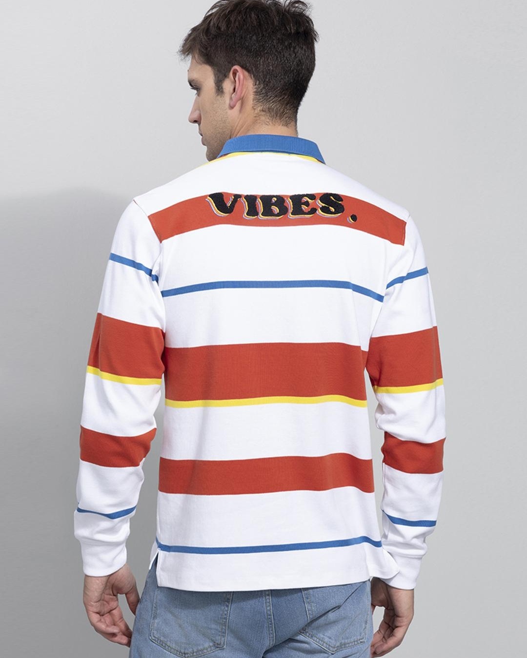 Buy Men's White & Orange Striped T-shirt Online at Bewakoof