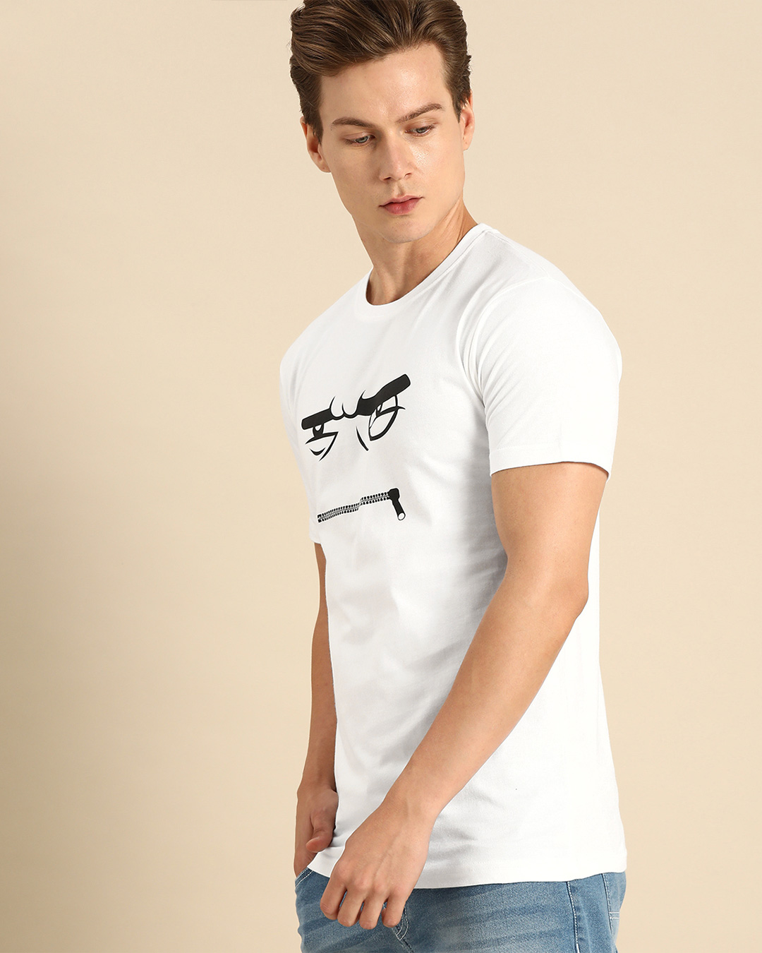 Shop Men's White Angry Zip T-shirt-Back
