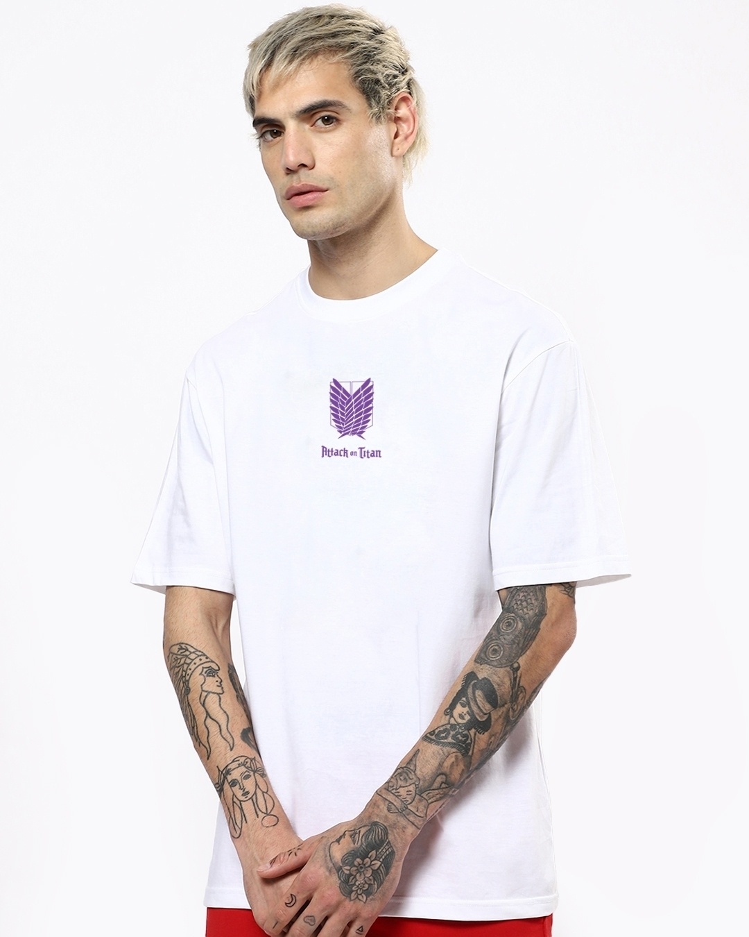 Shop Men's White AOT Founding Titan Graphic Printed Oversized T-shirt-Back
