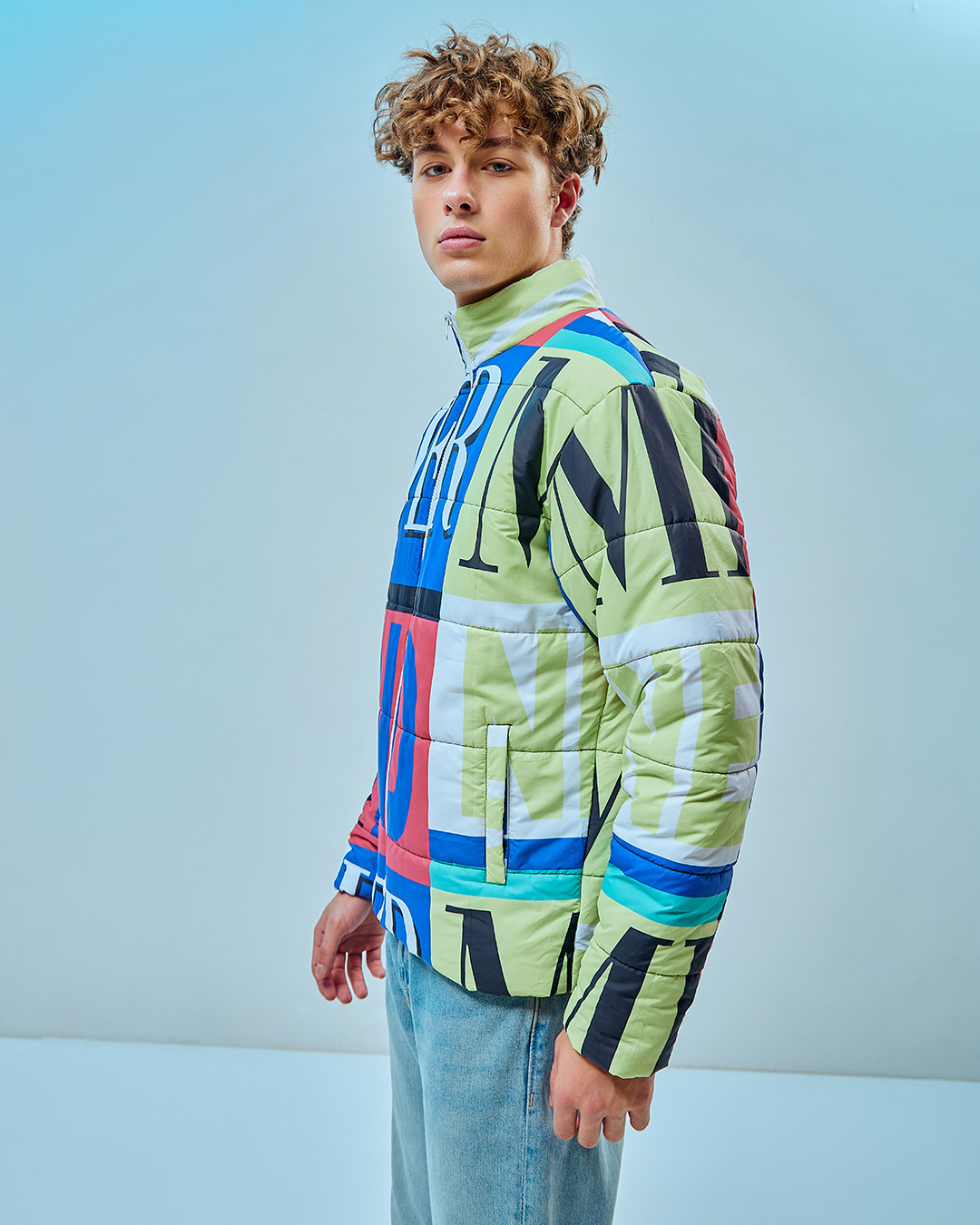 Shop Men's Multicolor Bateaop Color Bloack Oversized Puffer Jacket-Back