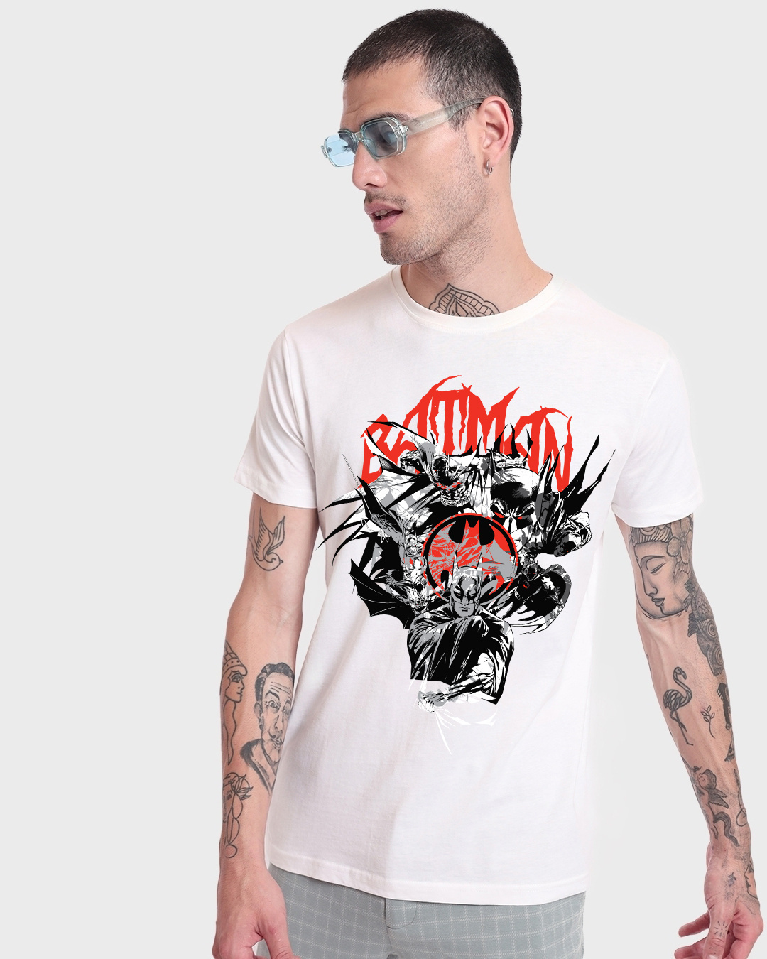 Shop Men's White Batman Grunge Graphic Printed T-shirt-Back