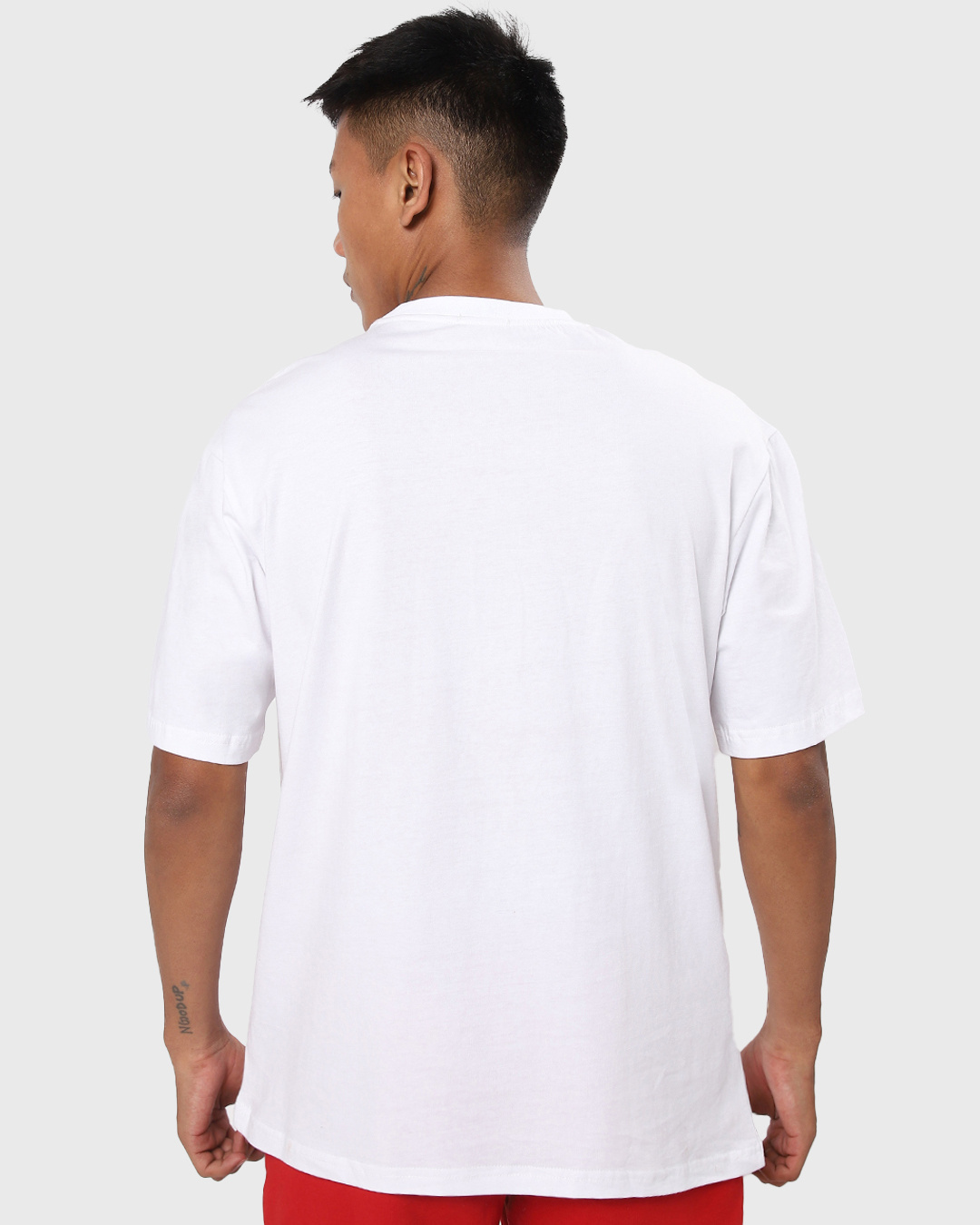 Shop Men's White Batman Outline Logo Graphic Printed Oversized T-shirt-Back