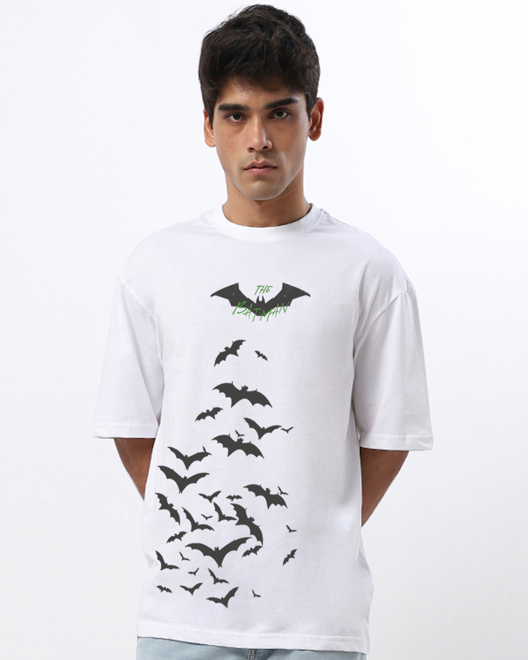 Shop Men's White Batman Riddle Graphic Printed Oversized T-shirt-Back