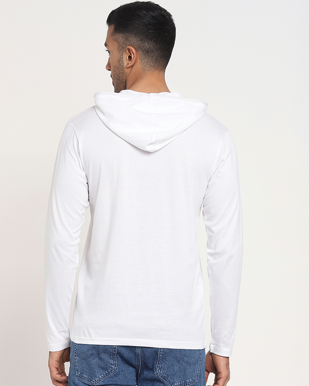 Shop Men's White Beat Graphic Printed Oversized Hoodie T-shirt-Back