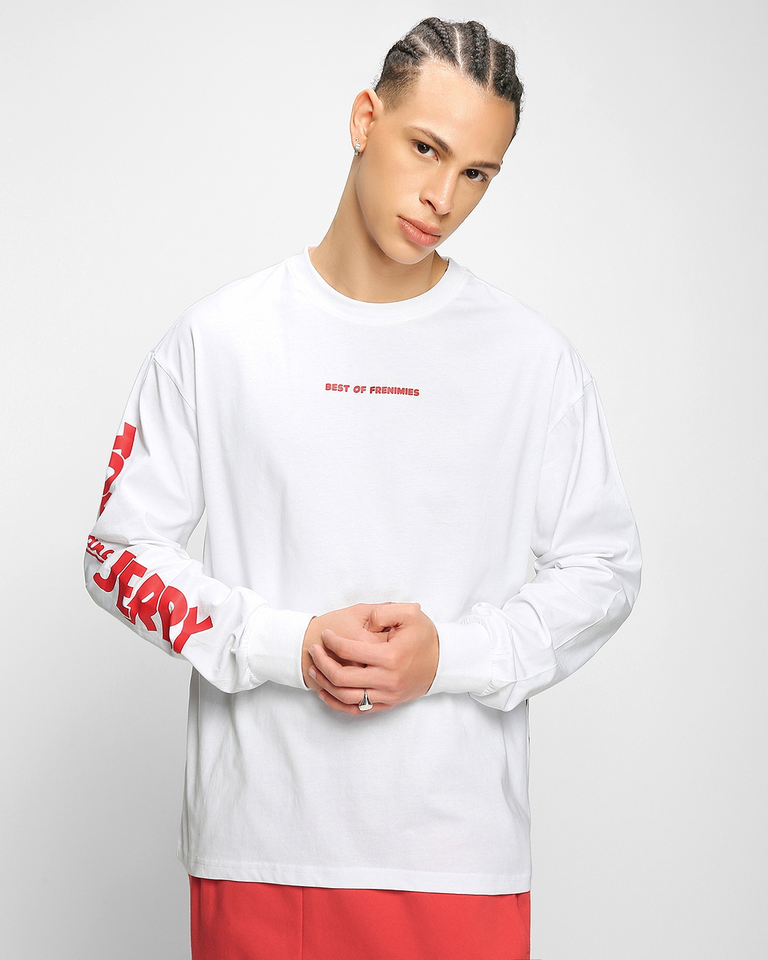 Shop Men's White Best Of Frenimies Graphic Printed Oversized T-shirt-Back