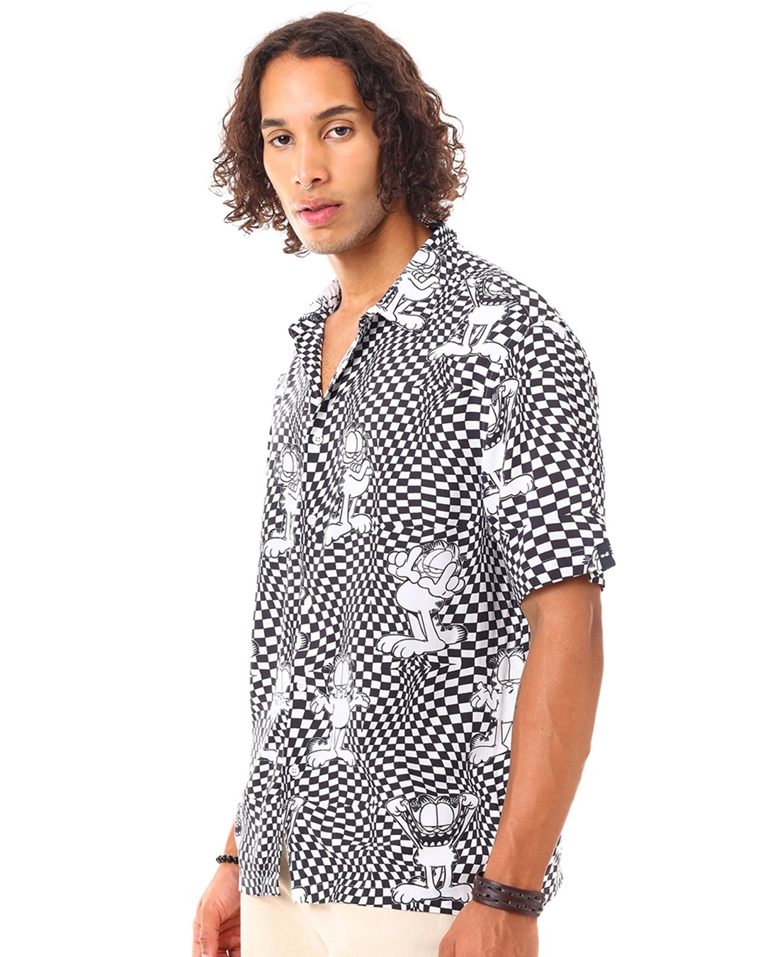 Shop Men's White & Black All Over Printed Oversized Shirt-Back