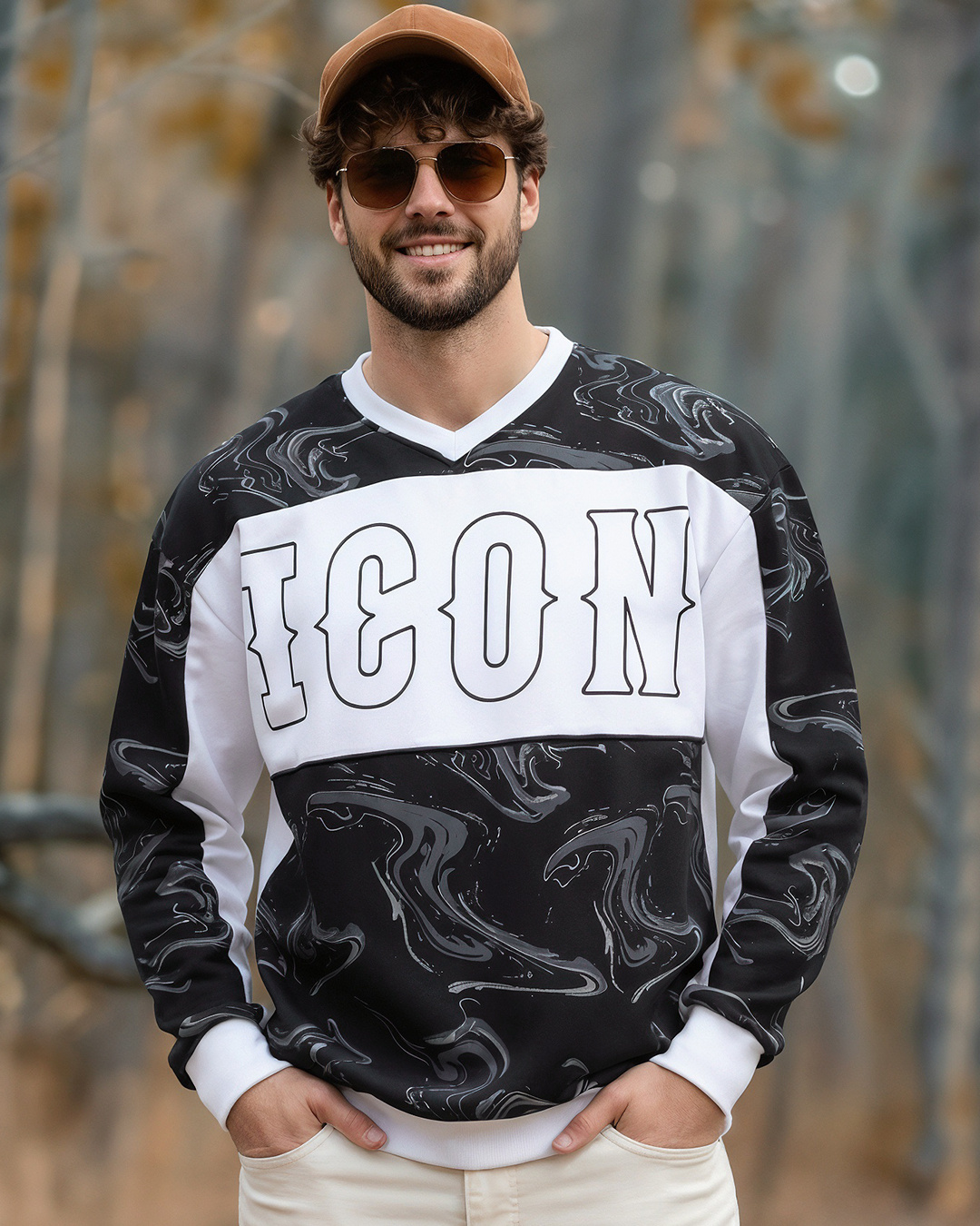Black White Distressed Look Oversize Sweatshirt 18236