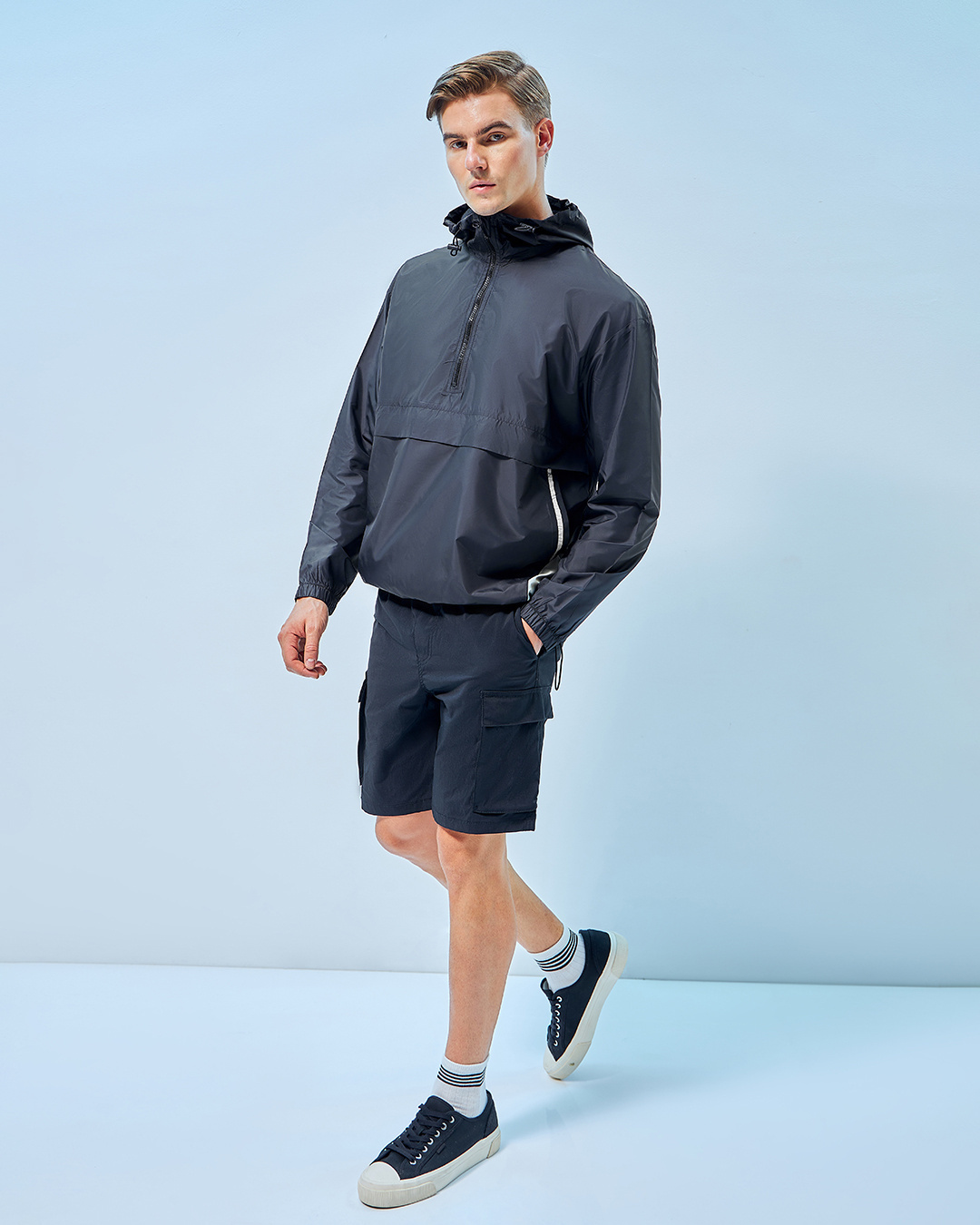 Buy Men's Grey & Black Color Block Windcheater Jacket Online at Bewakoof