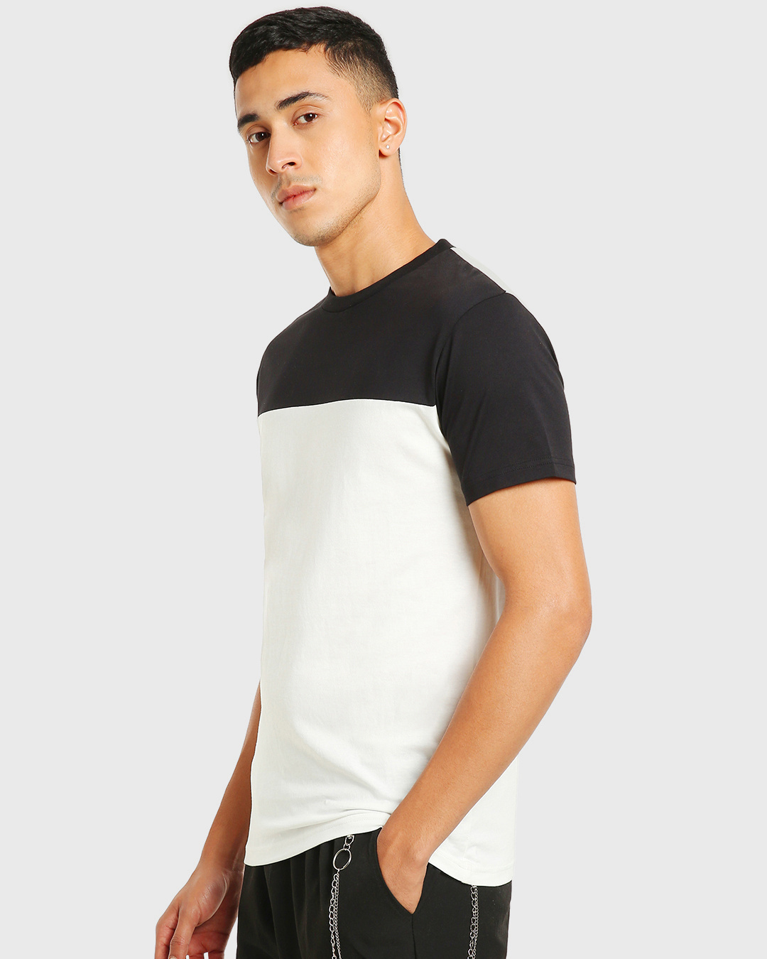 Shop Men's White & Black Color Block T-shirt-Back