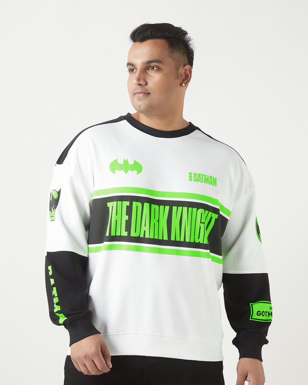 Shop Men's White & Black Graphic Printed Oversized Plus Size Sweatshirt-Back