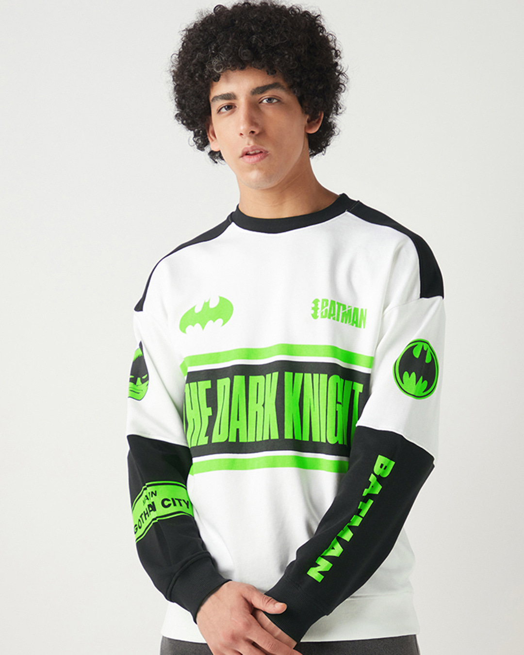 Shop Men's White & Black Graphic Printed Oversized Sweatshirt-Back