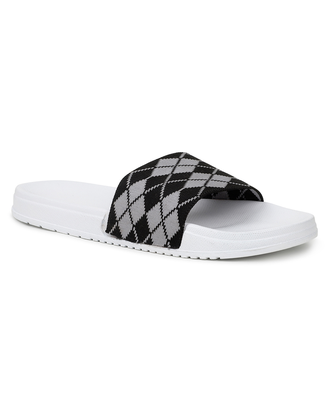 Shop Men's White & Black Printed Sliders-Back