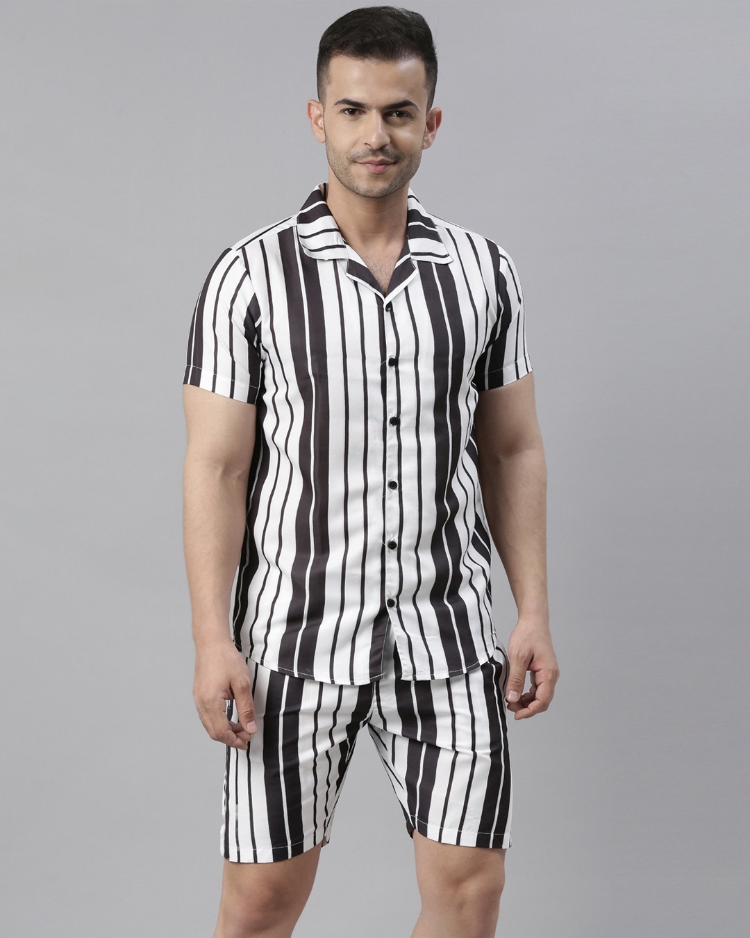 Buy Men's White & Black Striped Co-ord Set Online in India at Bewakoof