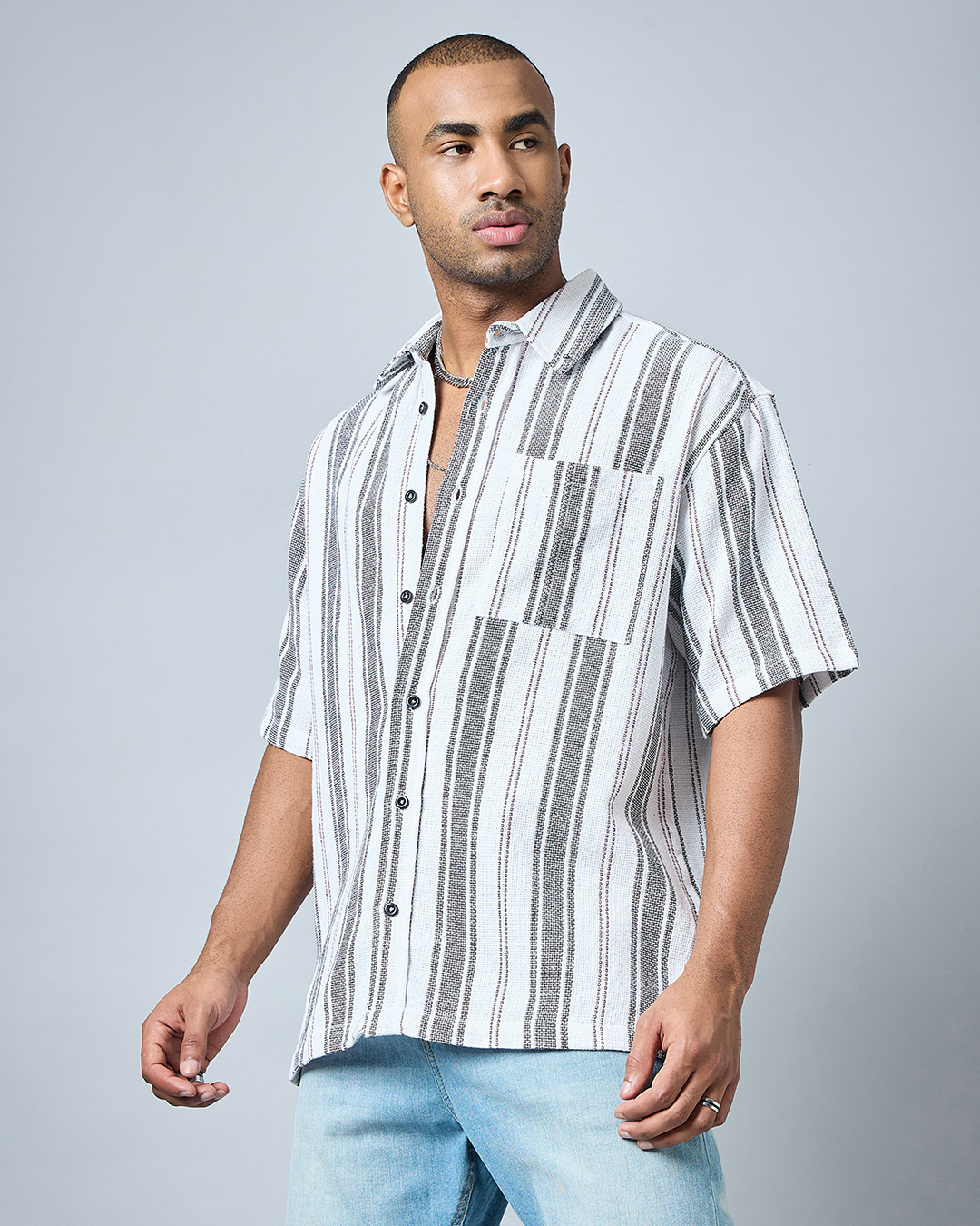 Shop Men's White & Black Striped Oversized Shirt-Back
