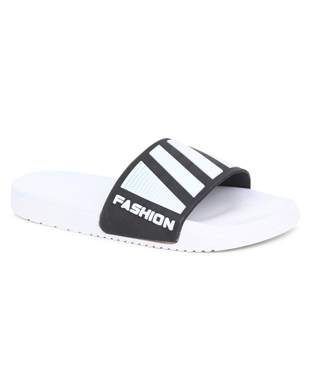 Shop Men's White & Black Striped Sliders-Back