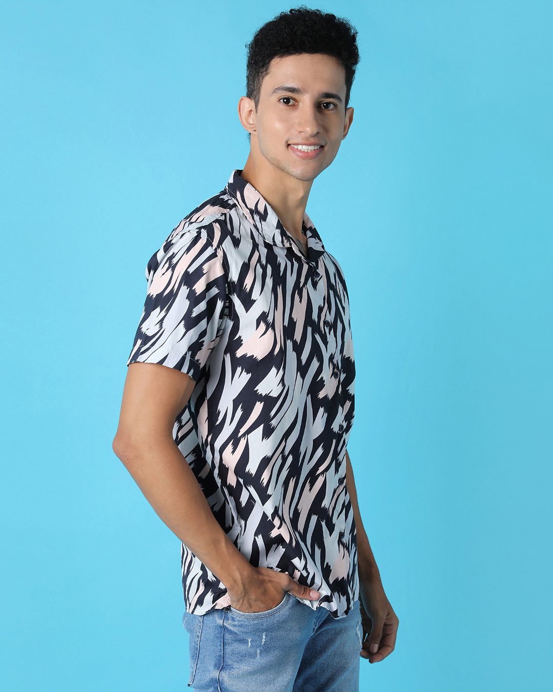 Shop Men's White & Blue All Over Printed Cotton Shirt-Back