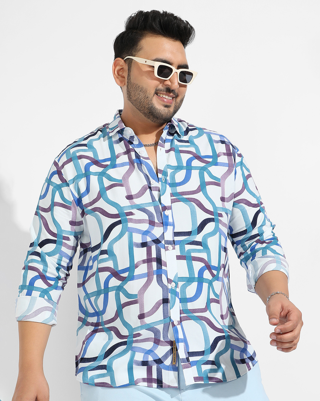 Buy Men's White & Blue All Over Printed Oversized Shirt Online at Bewakoof