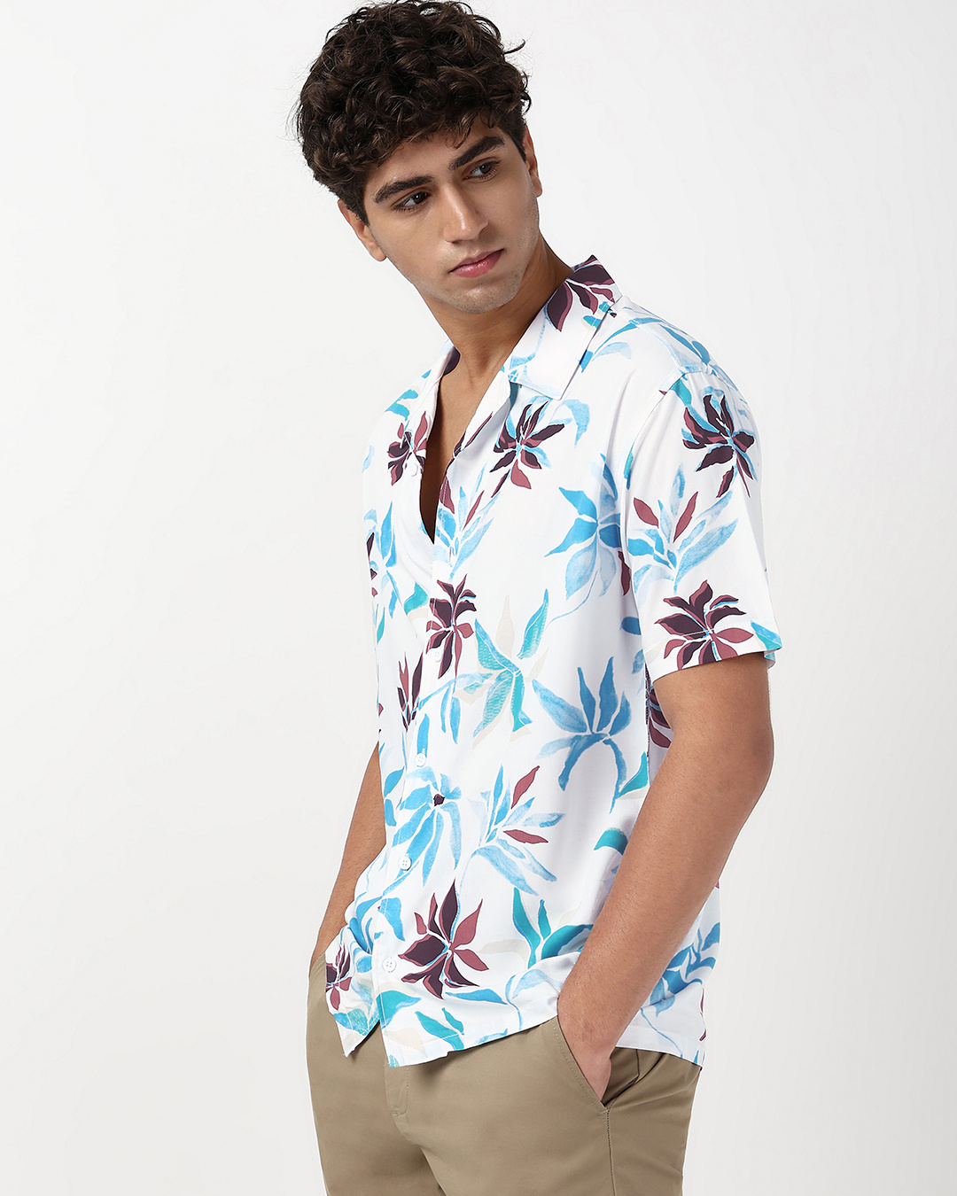 Shop Men's White & Blue All Over Printed Oversized Shirt-Back