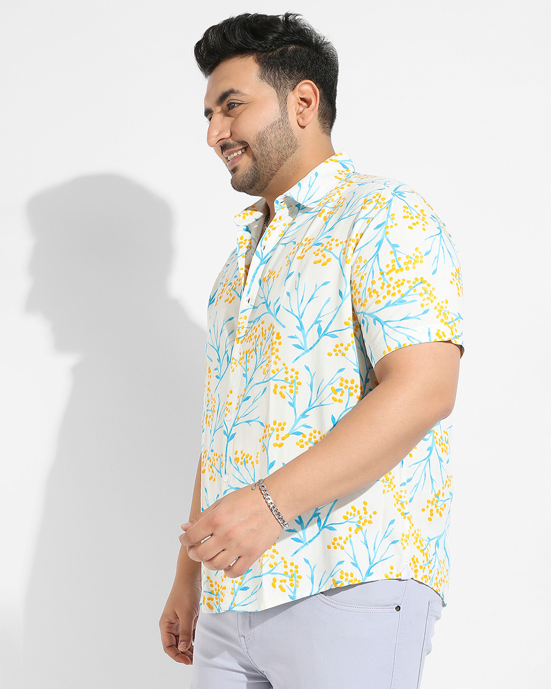 Shop Men's White & Blue All Over Printed Plus Size Shirt-Back