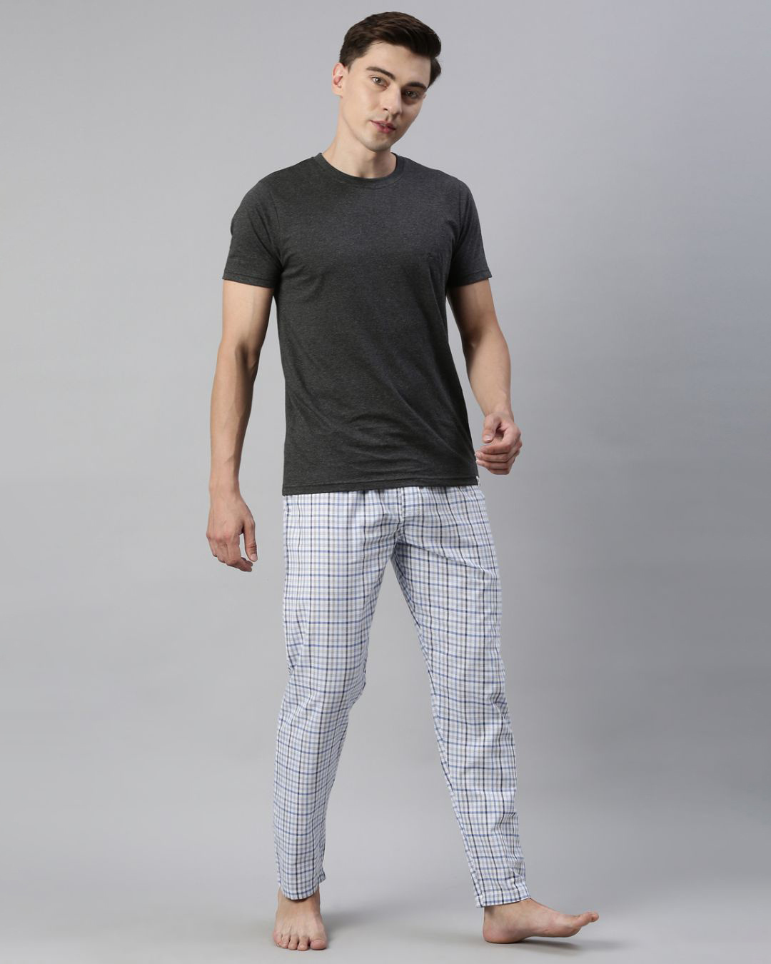 Buy Men's White & Blue Checked Cotton Pyjamas Online in India at Bewakoof